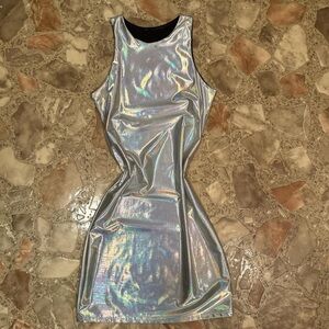 Holographic Silver Bodycon Mini Dress